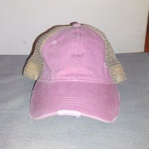 CC brand w/ponytail cutout, Velcro adjustable hat Pink